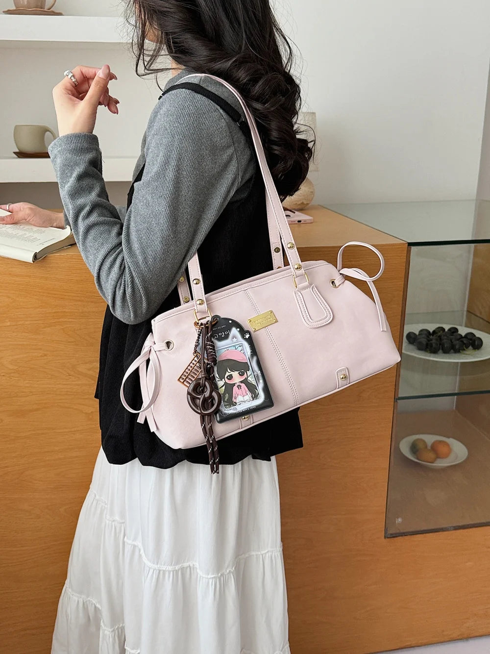 Vsper Y2K Shoulder Bags For Women Dual Straps Large Capacity Doctor Bag With Ornament 2026 Latest Trend Luxury Designer Handbags