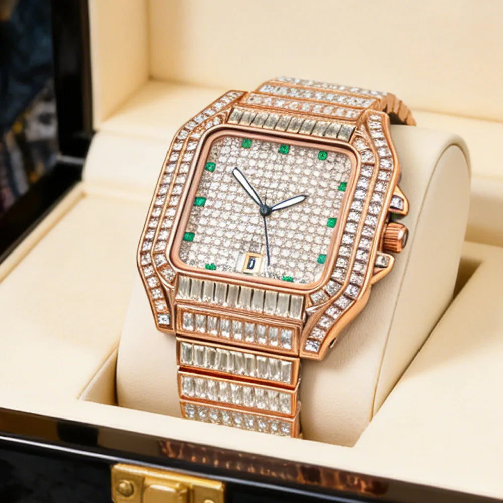 Silver Square Diamond Quartz Watch Men Luxury Brand Stainelss Steel Fashion Timepiece Novelty Design Ice Out Bling AAA Watch
