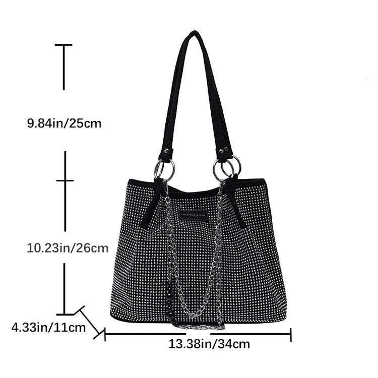 Yogodlns Luxury Rhinestone Bucket Bag For Women Fashion Brands Shouldr Bag Trendy Underarm Bag Shopping Handbag Purse Bolsa