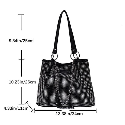 Yogodlns Luxury Rhinestone Bucket Bag For Women Fashion Brands Shouldr Bag Trendy Underarm Bag Shopping Handbag Purse Bolsa