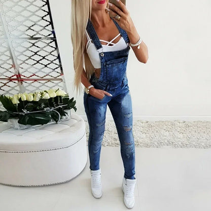 Casual Denim Jumpsuit Summer Ladies Long Pants Rompers Women Jumpsuit Overalls Ripped Jeans Strappy Off Shoulder Boyfriend Jeans
