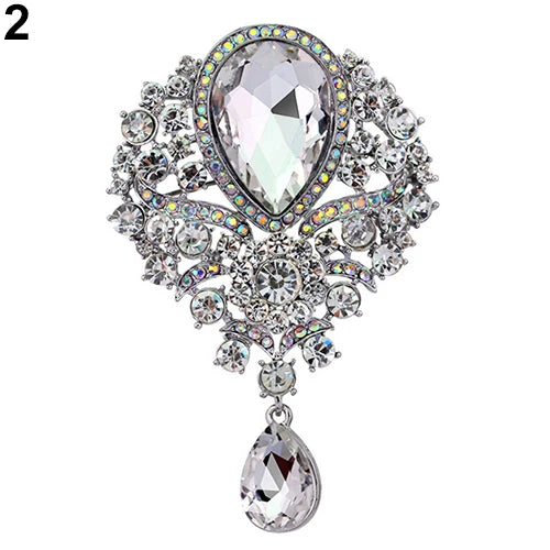 Hot Women Men  Brooch Wedding Bridal Bouquet Clear Crystal Rhinestone Teardrop Dangle Brooch Pin