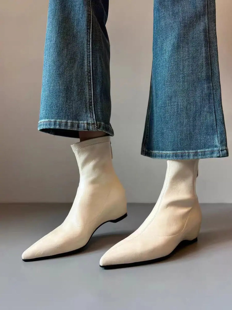 Flats Women's Ankle Boots Luxury Pointed Toe Leather Shoes Winter Sexy Short Boots 2025 Elegant Dress Chelsea Boots Mujer Shoes