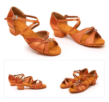Children Dance Shoes for Girls Women Ballroom Latin Shoes Ladies Modern Tango Dancing Performance Shoes Salsa Sandals 3.5CM Heel