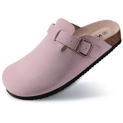 Evshine Men's Cow Suede Clogs with Arch Support Leather Mules Comfort Fashion Potato Shoe Women Cork Footbed Genuine Suede Clogs