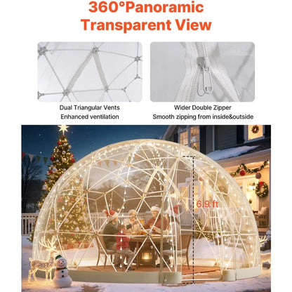 Clear Geodesic Dome Tent 15x9.5ft Waterproof PVC Bubble House for 12-14 Person Greenhouse with Ventilated Window Outdoor