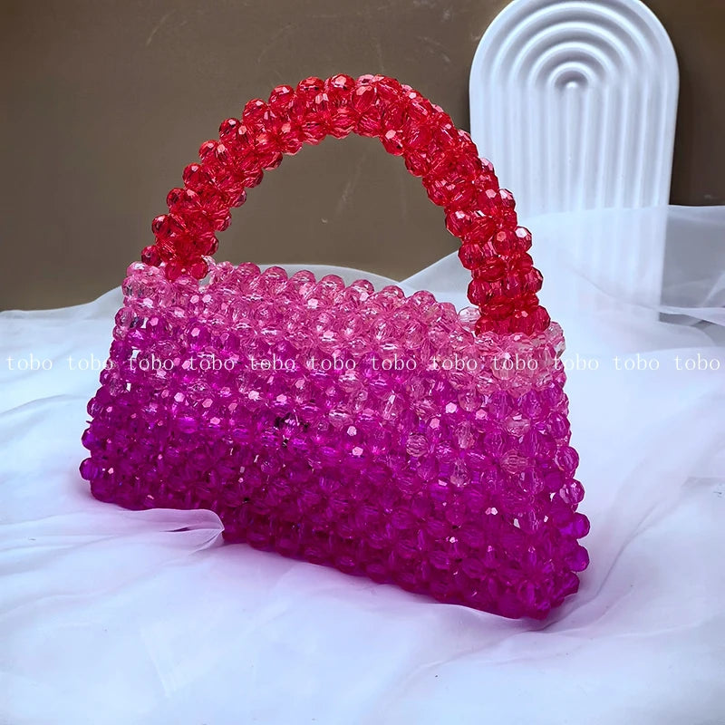 Gradient Blue Beaded Own Design Tote Bags for Women Customized Color Fashion Handbags for 2022 Chain Handle Clutch Evening Bag