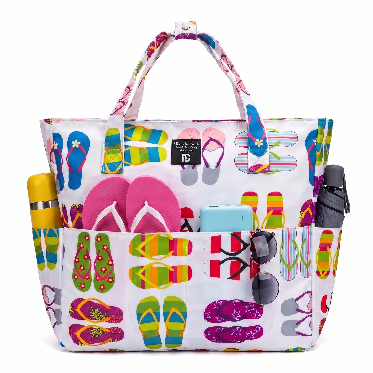 9 Pockets Large Beach Tote 35L Waterproof Sandproof Polyester Bag Women Summer Pool Travel Handbag Portable Swim Shoulder Bag