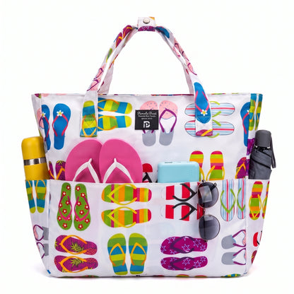 9 Pockets Large Beach Tote 35L Waterproof Sandproof Polyester Bag Women Summer Pool Travel Handbag Portable Swim Shoulder Bag