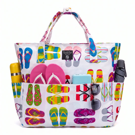 9 Pockets Large Beach Tote 35L Waterproof Sandproof Polyester Bag Women Summer Pool Travel Handbag Portable Swim Shoulder Bag
