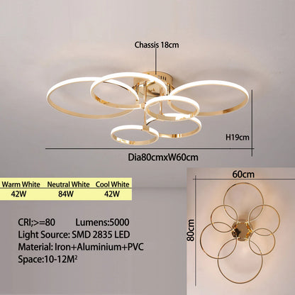 Modern LED Ceiling Chandelier for Living Bedroom,Round Dimmable Ceiling Lamp,Gold/Chrome/Black Bedroom Ceiling Light Fixture