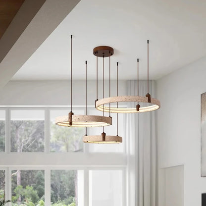 Wabi-sabi Style Natural Stone Pendant Lights Travertine Ring Suspension Luminaire Living Dining Room Home Decor Chandeliers