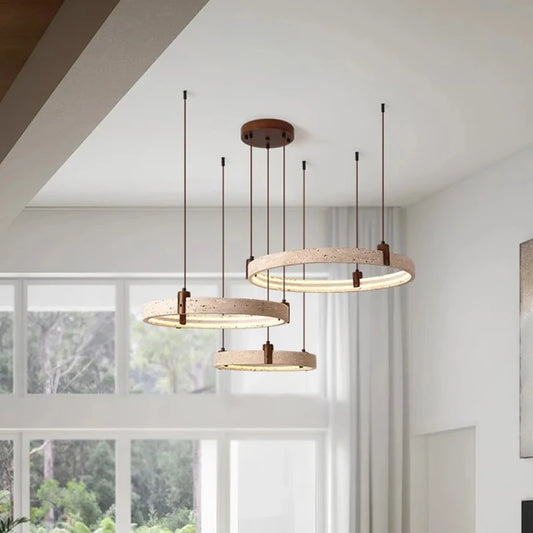 Wabi-sabi Style Natural Stone Pendant Lights Travertine Ring Suspension Luminaire Living Dining Room Home Decor Chandeliers