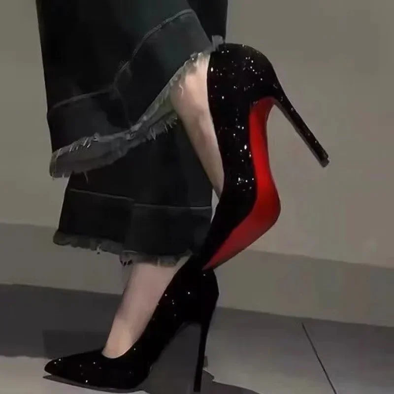 Large Size 2025 Stiletto High Heels Fashionable Sexy Sequins Banquet Professional Ladies Shoes High Heels Single Shoes