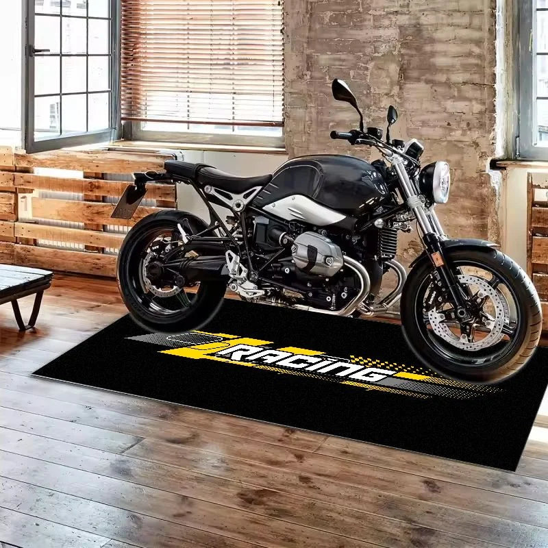 VIKAMA Retro Tire Print Motorcycle Pit Mat Anti Slip Waterproof Oil Resistant Floor Rug For Motorbike Garage Workshop Parking