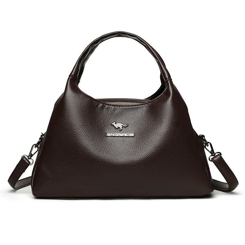 New Ladies Soft Leather Handbag Large Capacity Single Shoulder Bag Retro Solid Color Mom Bolsa Luxury Cross-Border Style Bags