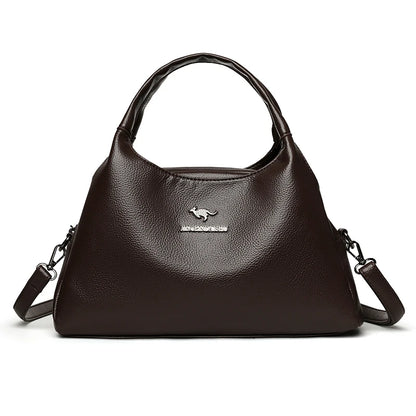 New Ladies Soft Leather Handbag Large Capacity Single Shoulder Bag Retro Solid Color Mom Bolsa Luxury Cross-Border Style Bags