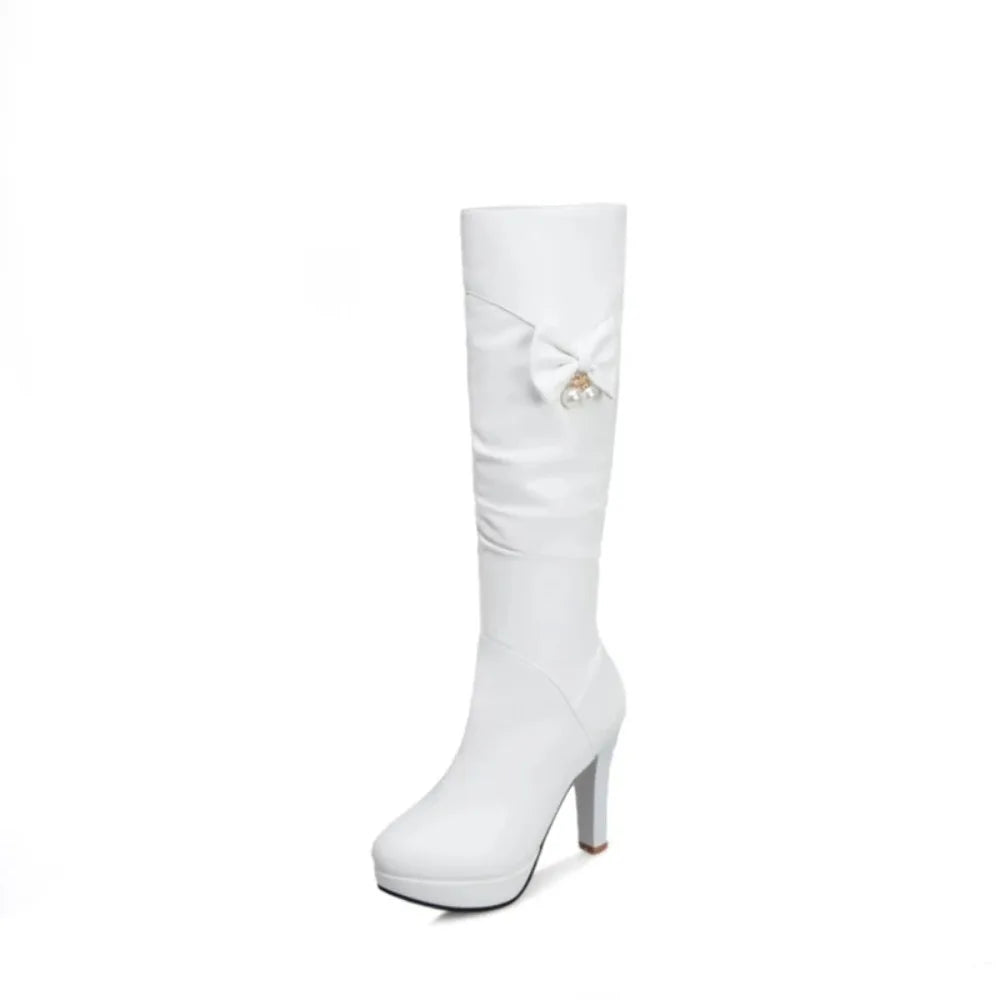 Platform Boots 2020 Female Knee High Boots Women Leather Comfortable Autumn Winter  High Heel Long Boots PLus Size32-43 A50-16