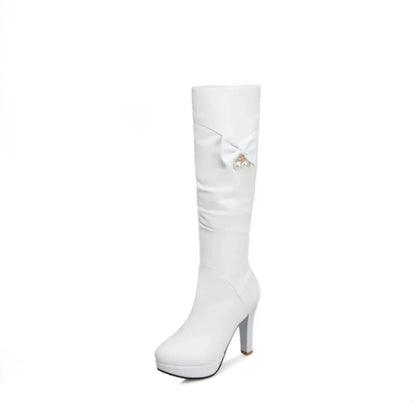 Platform Boots 2020 Female Knee High Boots Women Leather Comfortable Autumn Winter  High Heel Long Boots PLus Size32-43 A50-16