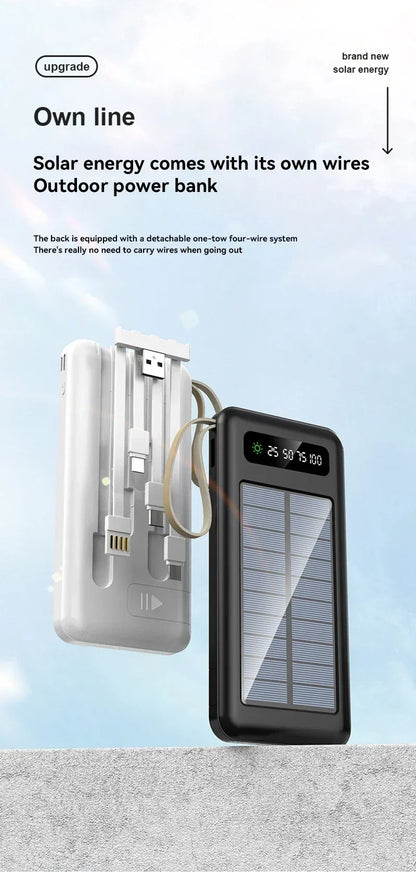 VIVO 200000mAh Solar Power Bank Large Capacity Mobile Power Fast Charging Battery Dual USB 4 Cables For iPhone Samsung Huawei