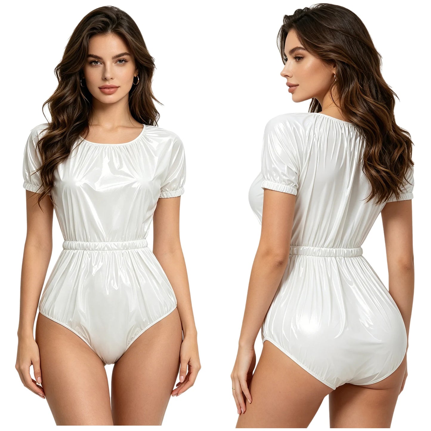 Men Women Waterproof Glossy Bodysuit Leak-proof Washable Diaper Cover Elderly Bedridden Special Needs Adaptive Jumpsuit Swimwear