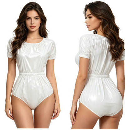 Men Women Waterproof Glossy Bodysuit Leak-proof Washable Diaper Cover Elderly Bedridden Special Needs Adaptive Jumpsuit Swimwear