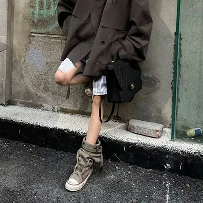 Women Canvas Sneakers Flats Designer Mid Calf Snow Boots Fashion Shoes Woman 2025 Trend New Winter Punk Chelsea Boots Lady Shoes