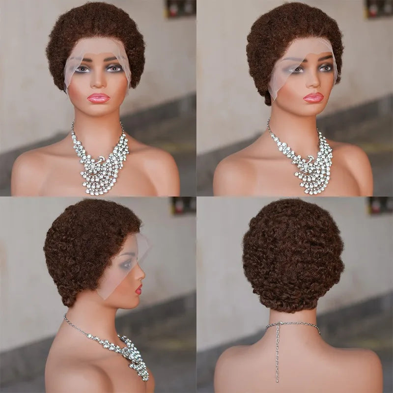 13x4 Lace Frontal Human Hair Pixie Wigs Brazilian Afro Kinky Virgin Remy Curly Afro Wig High Quality Comfortable Soft Natural