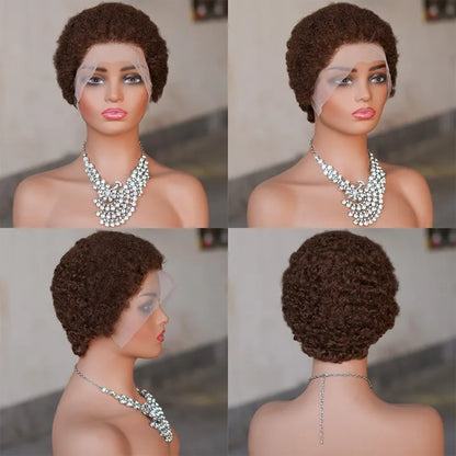 13x4 Lace Frontal Human Hair Pixie Wigs Brazilian Afro Kinky Virgin Remy Curly Afro Wig High Quality Comfortable Soft Natural
