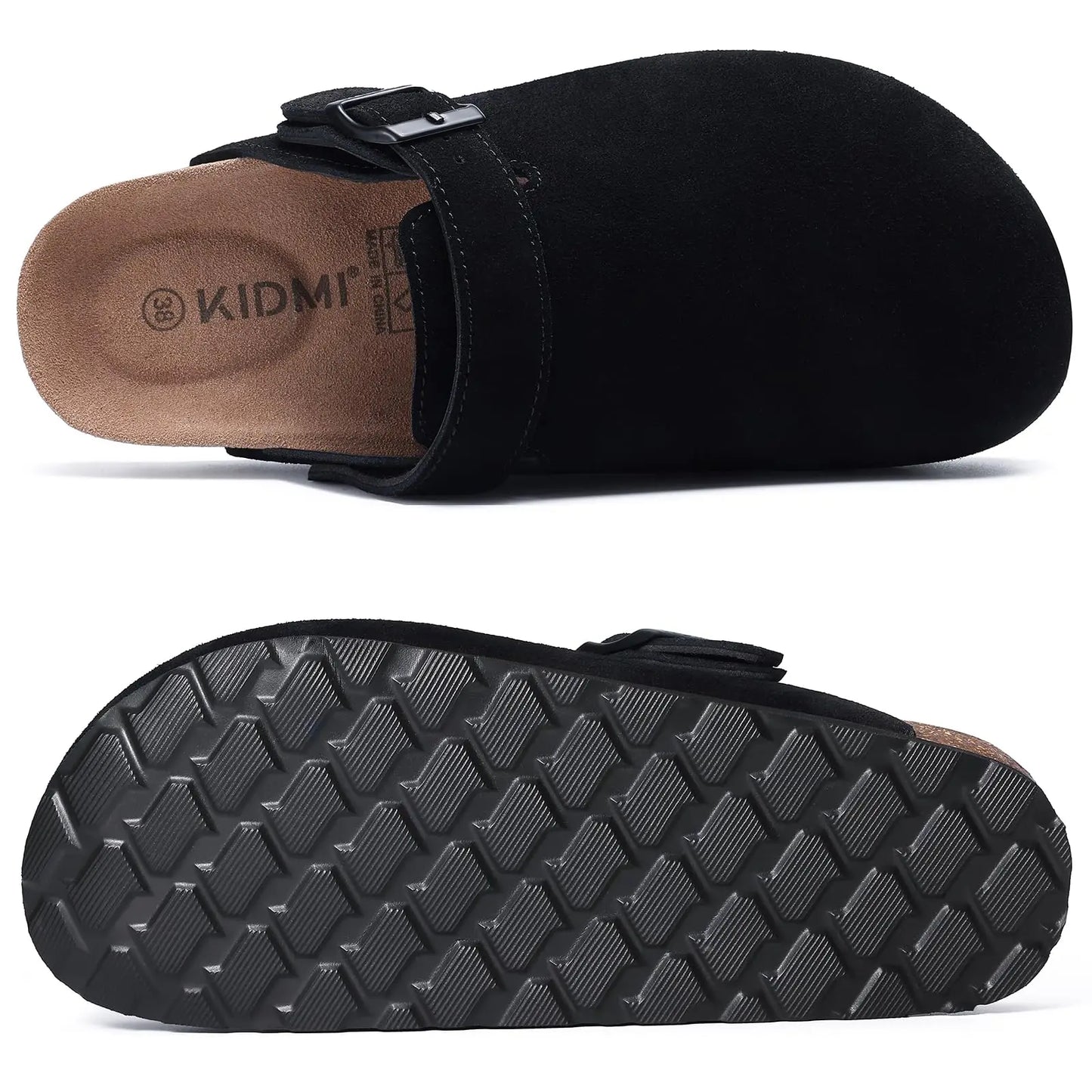 Litfun New Fashion Women's Clogs with Adjustable Strap Cork Footbed Leather Mules with Arch Support Unisex Outdoor Potato Shoes