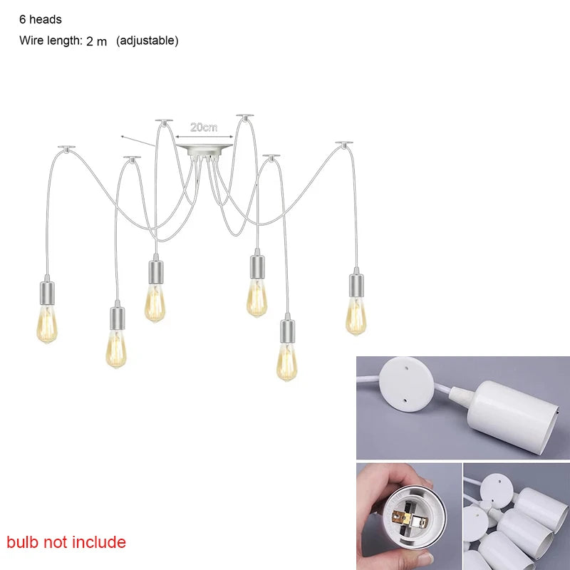 DIY Spider Lights Vintage Chandelier Edison Industrial Hanging Lamp Ceiling Multiple Pendant Light Kitchen Farmhouse Living Room