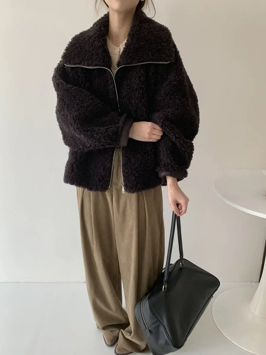 Fake Fleece Coat Women New Autumn Winter Casual Fleece-Lined Thickened Fur-Onepiece Coat Top