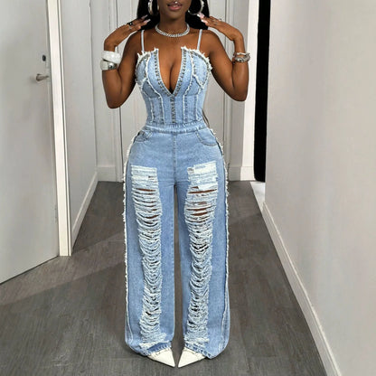 Women Jumpsuits Denim One Piece Strapless Sleeveless Sexy Overalls Long Pants Tight Waist Rompers Y2k Streetwear Work 2026