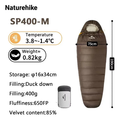 Naturehike SnowBird Down Sleeping Bag Ultralight Waterproof Mummy Sleeping Bag Winter Duck Down Sleeping Bag SP400 SP700 SP1000