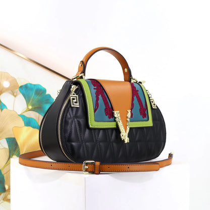 Luxury Women's Bag with V Ladies Leather Handbag Female Shoulder Bag Diamonds Crossbody Luxury Handbags Women Embroidery Bags