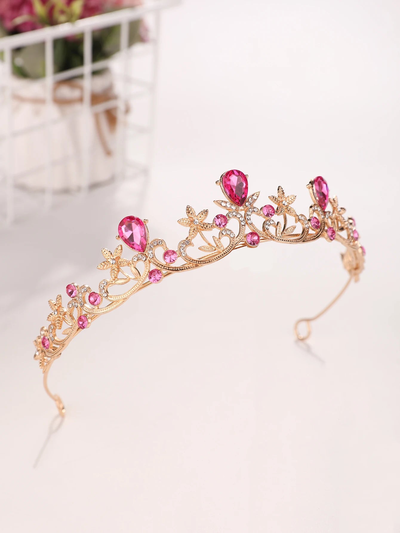 Golden Rose Gold Red Diamond Crown for Bridesmaid Headpiece Light Luxury Style Red Crystal Hairband. Wedding Dress, Formal Wear