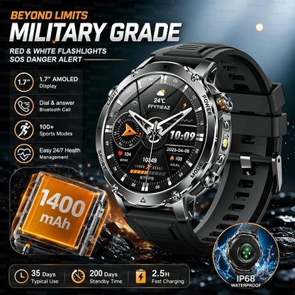 New 1400mAh Big Battery Smart Watch Men Outdoor GPS Flashlight IP68 Waterproof Bluetooth Call AMOLED Military Sports Smartwatch