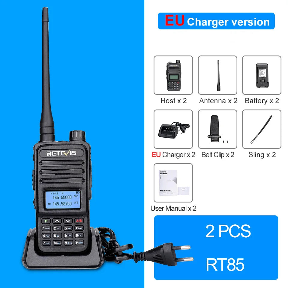 Retevis RT85 Walkie Talkie Long Range Ham Two-way Radio Station Walkie-talkies VHF UHF Dual Band Amateur Portable Radio Hiking