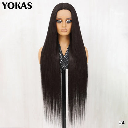 40 Inch Synthetic Lace Front Wigs For African Women T Part Lace High Temperature Fiber Straight Lace Wigs For Afro Female