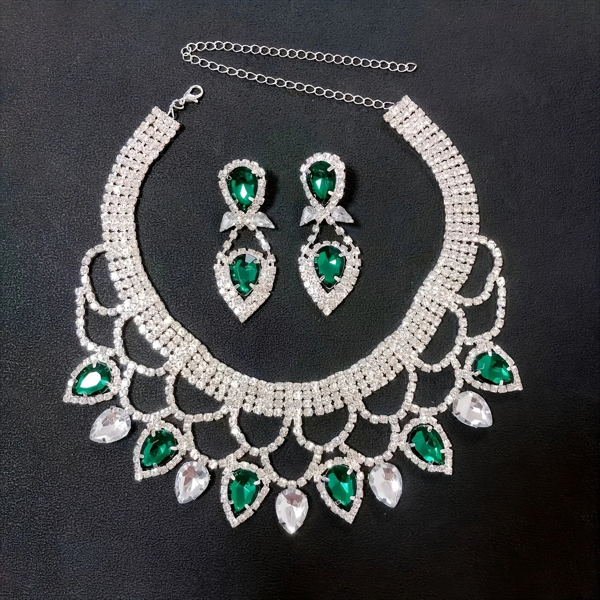 Fashionable Ladies' Exaggerated and Exquisite Handmade Rhinestone Necklace Earring Set, Bride's Dance Dress Jewelry Accessories