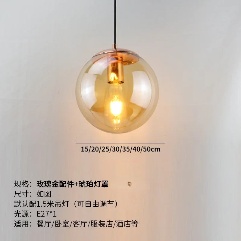 Modern Simple Glass Chandelier Bar Counter Restaurant Gold Hanging Lights Silver Metal Amber Ashtray Ball Glass Suspension Lamp