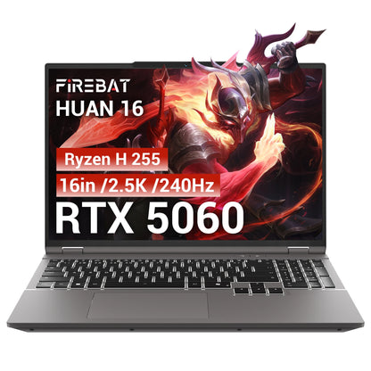 FIREBAT Huan 16 Pro AMD Ryzen 7 H 255 RTX 5060 DDR5 16GB RAM 512GB SSD WiFi6 BT5.3 16inch 2.5K 240Hz Screen gaming laptop