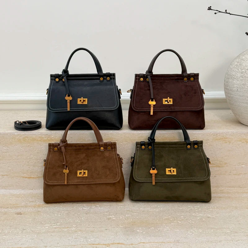 High Quality Retro Top-handle Bags For Women 2025 Winter New Designer Handbags Luxury Flap Shape PU Suede Shoulder Crossbody Bag