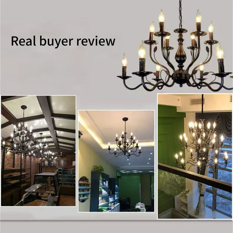 American Retro Cafe Pendant Light Dining Room Black Metal Ceiling Chandelier Industrial Candle E14 Chandelier Lighting