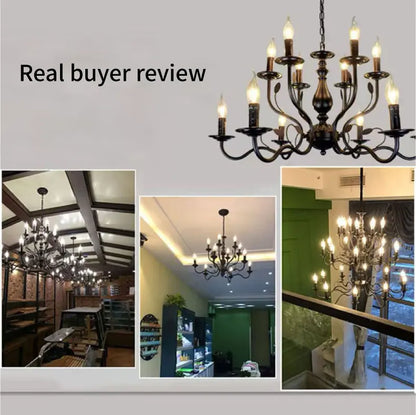 American Retro Cafe Pendant Light Dining Room Black Metal Ceiling Chandelier Industrial Candle E14 Chandelier Lighting