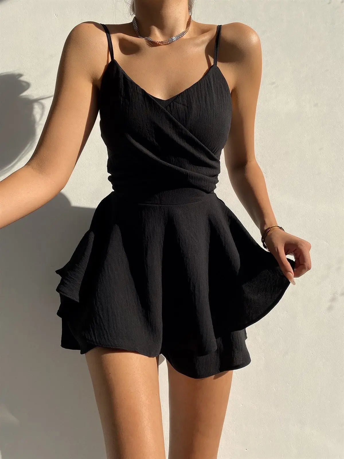 2025 Slim Suspender Strap Sexy Jumpsuits Y2k Ruffles Rompers Summer Casual Threaded Slip Playsuits Female Elegant Skirt Pants