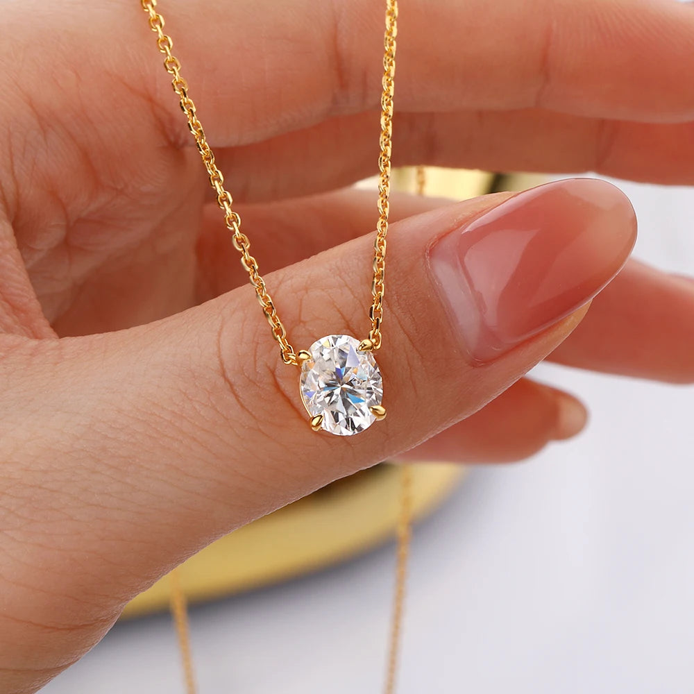 NKHOG 1/2/3CT Oval Cut Real Moissanite Necklace For Women S925 Silver Solitaire Lab Diamond Wedding 18K Gold Plated Jewelry Gift