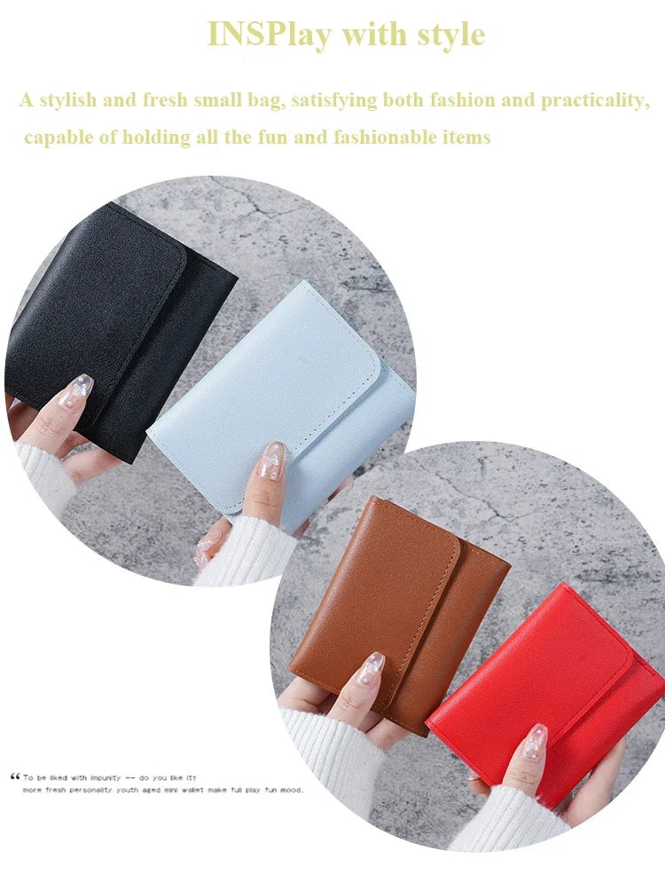 Trendy Short Women's Wallet Ultra Thin Triple Fold Smooth Surface Multi-Functional Card Bag Student Ticket Clip