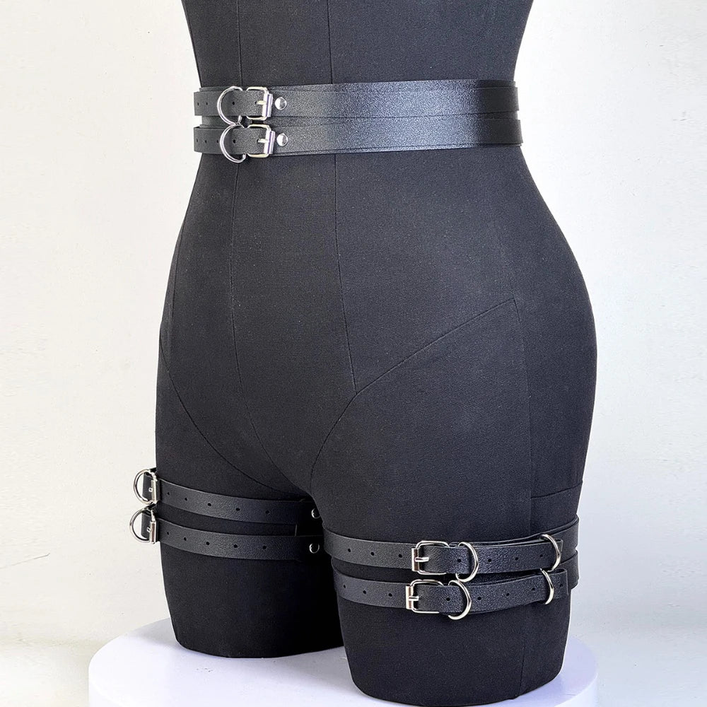 Women Fashion PU Leather Belt  Street Style Adjustable Garter Belt Cool Punk Gothic Exotic with Leg Jeans Decorative Accessory