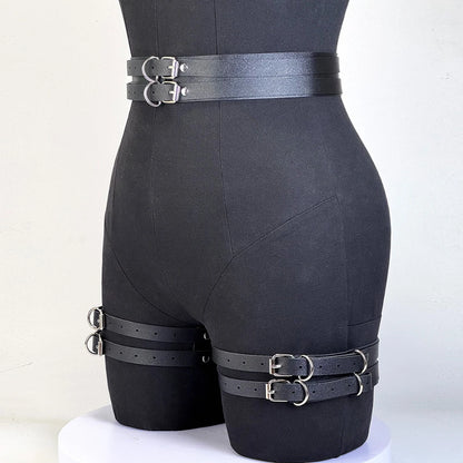 Women Fashion PU Leather Belt  Street Style Adjustable Garter Belt Cool Punk Gothic Exotic with Leg Jeans Decorative Accessory